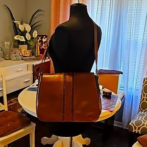 Montini Large Shoulderbag, Brown, Italy, 100% Genuine Leather, Snap Close